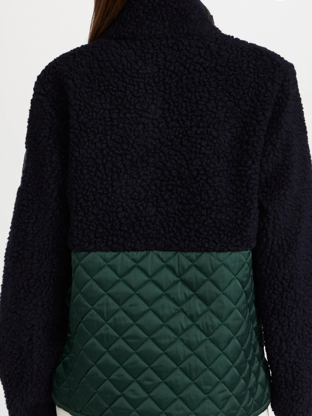 NWT Tory Burch Sherpa Fleece Quilted Jacket - Navy and Forest Green